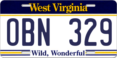 WV license plate OBN329