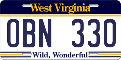 WV license plate OBN330