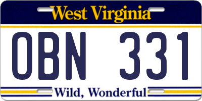 WV license plate OBN331