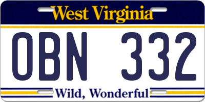 WV license plate OBN332