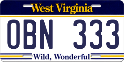 WV license plate OBN333