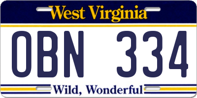 WV license plate OBN334