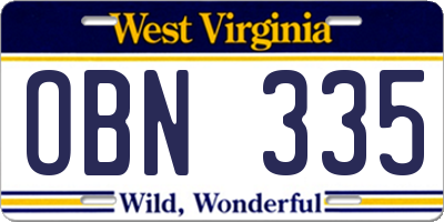 WV license plate OBN335