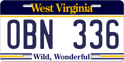 WV license plate OBN336