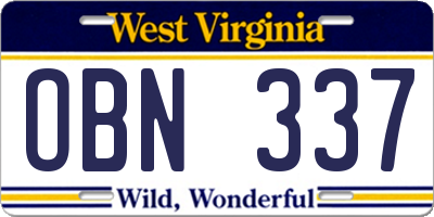 WV license plate OBN337