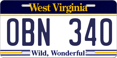 WV license plate OBN340