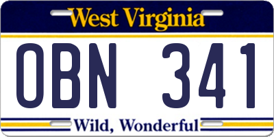 WV license plate OBN341