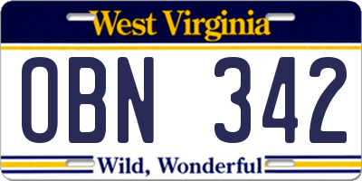 WV license plate OBN342