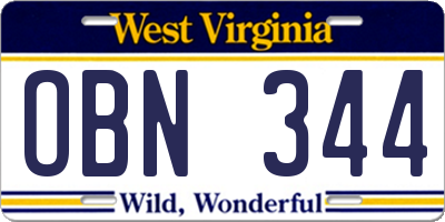 WV license plate OBN344