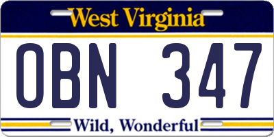WV license plate OBN347