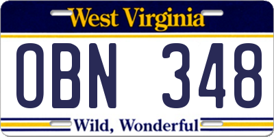 WV license plate OBN348