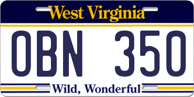 WV license plate OBN350