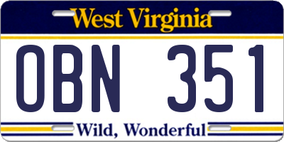 WV license plate OBN351