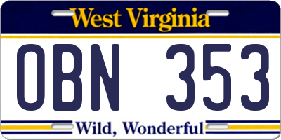 WV license plate OBN353