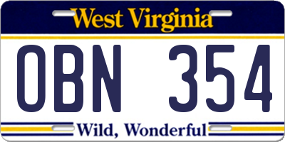 WV license plate OBN354