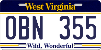 WV license plate OBN355