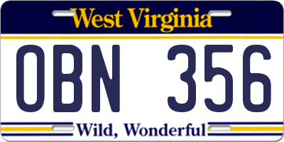 WV license plate OBN356