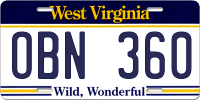 WV license plate OBN360
