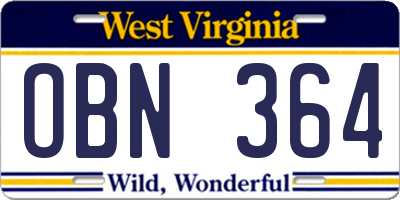 WV license plate OBN364