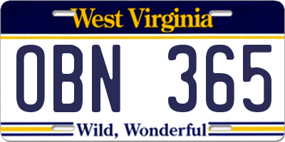 WV license plate OBN365