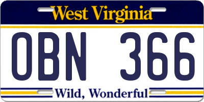 WV license plate OBN366