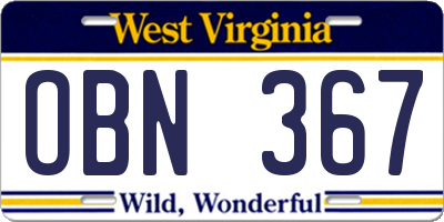 WV license plate OBN367