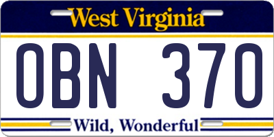WV license plate OBN370