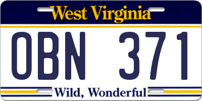 WV license plate OBN371
