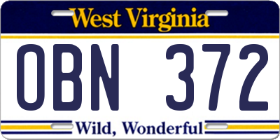 WV license plate OBN372