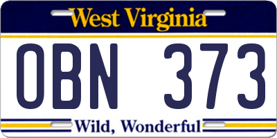 WV license plate OBN373