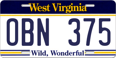 WV license plate OBN375
