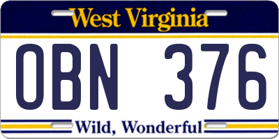WV license plate OBN376