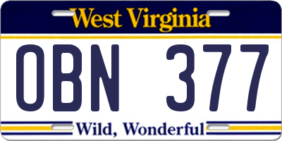 WV license plate OBN377
