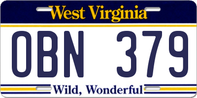 WV license plate OBN379