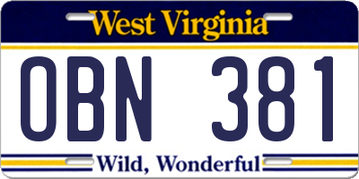 WV license plate OBN381