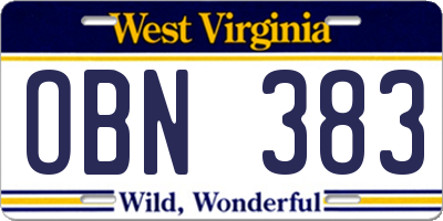 WV license plate OBN383