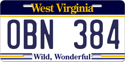 WV license plate OBN384