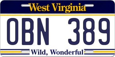 WV license plate OBN389