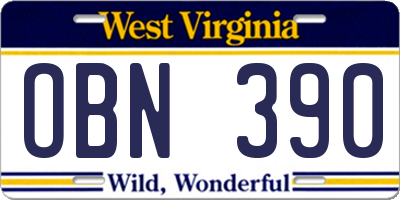 WV license plate OBN390
