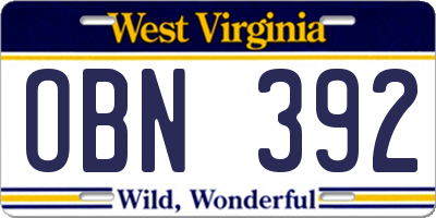 WV license plate OBN392