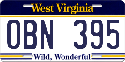 WV license plate OBN395