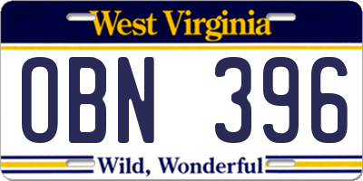 WV license plate OBN396