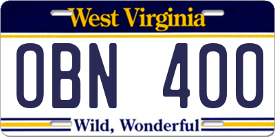 WV license plate OBN400