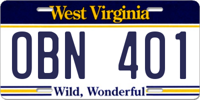 WV license plate OBN401