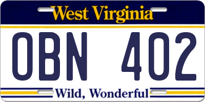 WV license plate OBN402