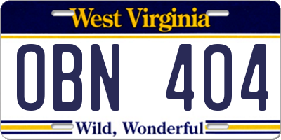 WV license plate OBN404