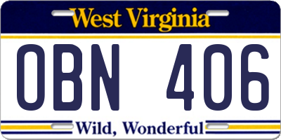 WV license plate OBN406