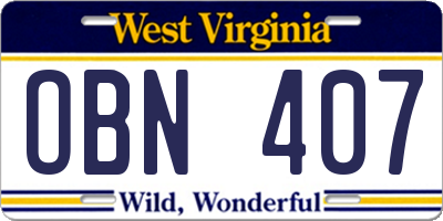WV license plate OBN407