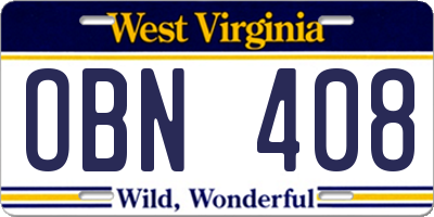 WV license plate OBN408