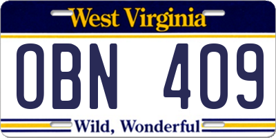 WV license plate OBN409